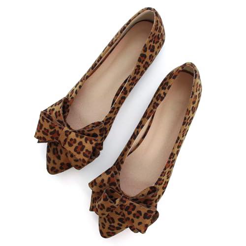 Image of SAILING LU Womens Bowknot Ballet Flats Pointy Toe Suede | Casual Flat Shoes, Dressy Wear to Work, Moccasins, Slip-Ons