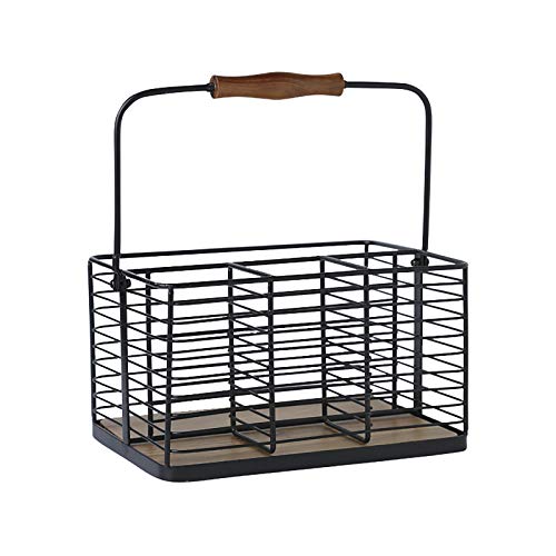 VANRA Panier à ustensiles de cuisine en métal avec poignée en bois, noir