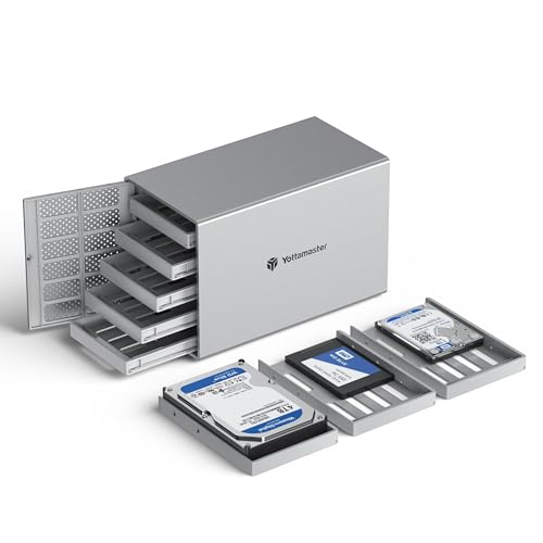 Yottamaster 5 Bay RAID Hard Drive Enclosure USB C, Aluminum RAID Enclosure for 3.5 & 2.5 Inch SATA HDD/SSD, Support 110TB(5x22TB) Direct Attached Storage DAS RAID1/5/10/JBOD/CLONE [PS500RC3]