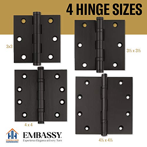 Solid Brass Architectural Door Hinges – 2 Vintage Decorative Cap Mortise Hinges, Ball Bearings, And Stainless Steel Hinge Pin – Home Decor By Embassy, 4 X 4 In., Oil-Rubbed Bronze #TOP3