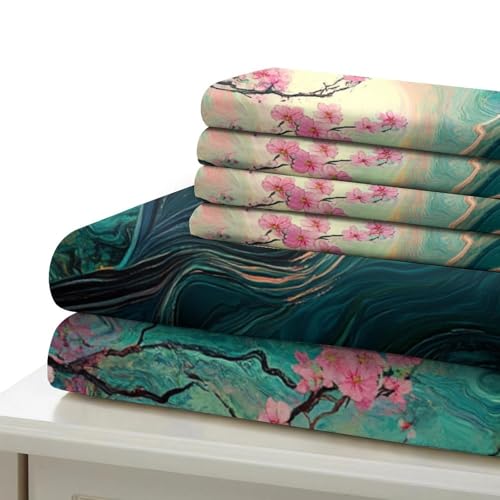 Housse de couette fleurs de cerisier 3D zippée pour simplifier le lit des couples au quotidien - 7