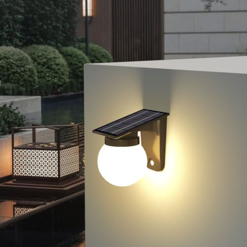 Image of XERGY Solar Powered Outdoor Globe Design Wall Light | 3 Color Modes | Dimmable | 3600mAh Battery | Auto ON /Off Dusk to Dawn | Waterproof Lamp for Garden Fence, Gate, Balcony, Porch & Pathway