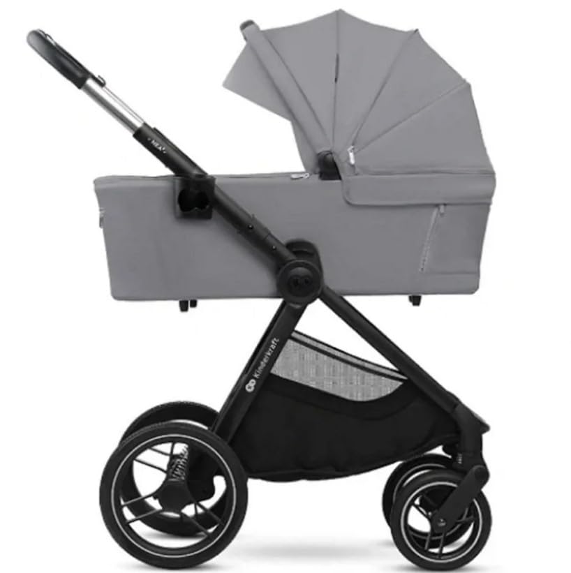 Kinderkraft NEA 2 Silla de paseo desde el nacimiento hasta los 22 kg, Plegable con una mano, Posición reclinable, Capota grande, 4 ruedas amortiguadas, UPF 50+, Cesta hasta 5 kg, Gris