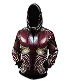 Color: rojo con patrón 3D. Wellgift Iron Man Hoodie Endgame Tony Stark Chaqueta Cosplay Disfraz Cremallera Manga Larga 3D Print Sudadera Ropa Jumper para Hombre & jóvenes Rojo XL