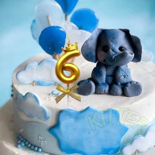 Image of KITTER 1 Pc 6 Number Crown Candle for Birthday Cake Metallic Golden Number 6 Birthday Cake Decoration Cake Topper Candles with Crown on Top 0-9 Numbers Candles for Anniversary (Pack of 1, Gold)