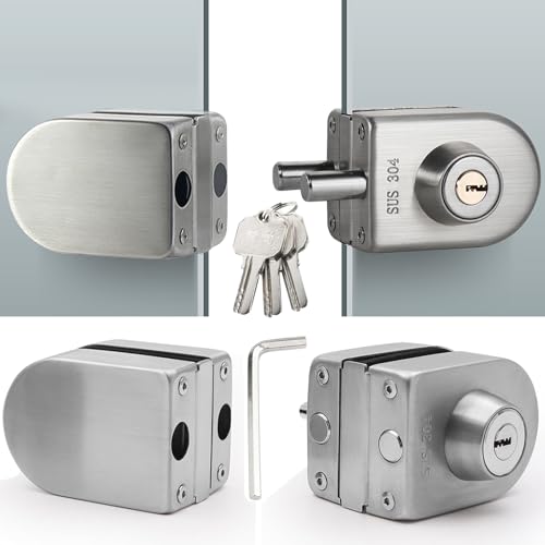 ziyue Cerradura de puerta de vidrio para 10 mm a 12 mm, cerradura de seguridad de vidrio grueso de acero inoxidable 304 con doble oscilación deslizante con 3 llaves para puertas de cristal, sin