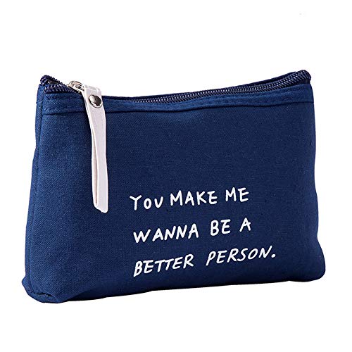 Preisvergleich Produktbild Artily tragbare Make-up-Tasche mit Reißverschluss, Baumwolle, multifunktional, Reisetasche, modischer Buchstaben-Print für Frauen und Mädchen blau blau 17 * 3 * 11cm