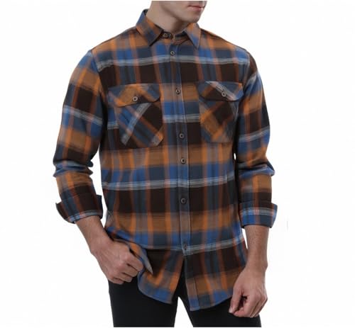 Image of WARHORSEE Flannel Shirt for Men Long Sleeve Button Down Plaid Shirts | Soft Cotton Blend for Multi-season Wear, Lightweight yet Warm, Dual buttoned storage pockets, Machine Washable Easy Care