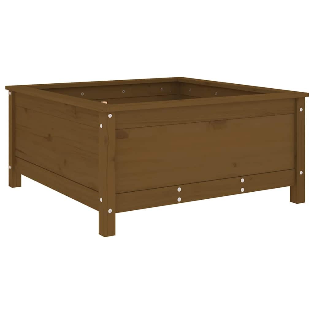Maceta clásica de jardín de pino para terraza y exterior, robusta jardinera rectangular de madera y macetero, maceta de jardín marrón miel 82,5 x 82,5 x 39 cm