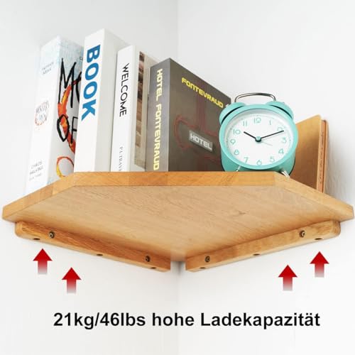 Image of Corner Wall Shelves, Corner Floating Shelves Set of 2 Solid Oak Wood Display Shelf with Wire Hole Small Plant for Kitchen Living Room