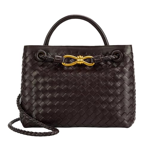 LEESTUTY Gewebte Tragetasche für Damen, Leder, Schultertasche, Designer-Handtasche mit Tragegriff oben, Violett (Grape Purple)