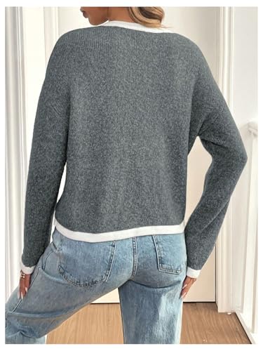 MakeMeChic Women's Knitted Cardigan Sweater Casual Button Front Long Sleeve Crew Neck Sweaters Tops2