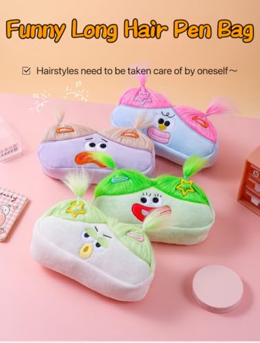 Image of XZR Cute DIY Pen Bag Case Box Stocking Stuffers Cute Creative Long Hair Doll Colorful Cartoon Large Capacity Zipper Organizer Storage Bag Box Nice Gift (Blue)
