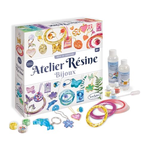 Sentosphère – L'Atelier de Résine - Kit de Loisir Créatif - Pour réaliser ses créations en résine de bijoux - Cadeau fille 10 ans - Pour enfants dès 10 ans - Assemblé en France - 837