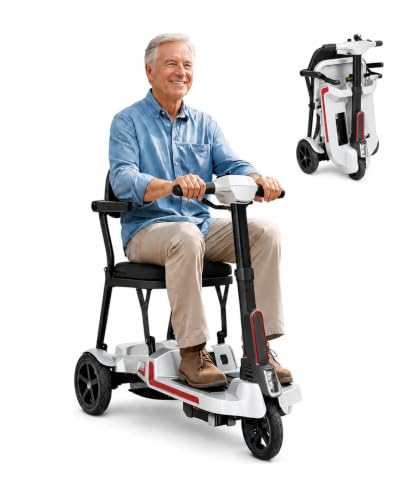 Image of 3 Wheel Lightweight Folding Mobility Scooter for Adults & Seniors, 8Ah /12Ah | 30 lb frame, 33 inch turning radius, dual 8Ah /12Ah batteries up to 20 /32 miles, one-lift fold for halls, stores and cars