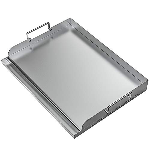 Comparison: Best Griddle For Bbq 11 Skyflame Universal Stainless Steel Griddle Flat Top Plate with Even Heating Bracing for BBQ Charcoal/Gas Grills, Camping, Tailgating, and Parties 17" x 13"