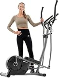 Hop-Sport HS-2050C Ellipsen Crosstrainer für Zuhause mit LCD-Display und Pulsmessung – sehr leiser Ellipsentrainer mit Magnet-Bremssystem und ergonomischen Handgriffen Silber