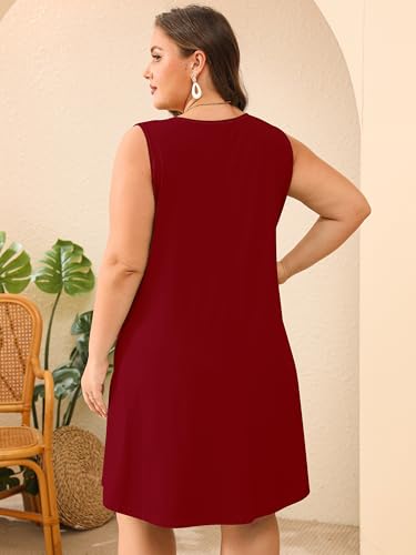 Image of AusLook Plus Size Womens Summer Dresses 2025 V Neck Sleeveless Sundresses with Pockets Beach Vacation Clothes