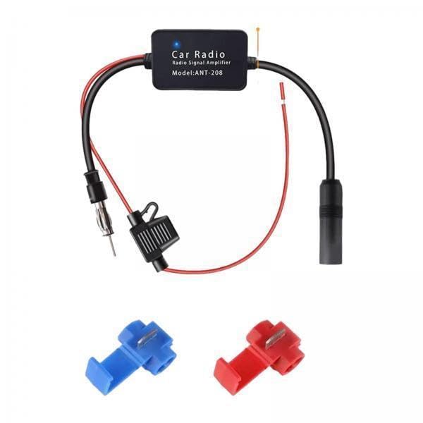 ATORSE 2xCar Radio Antenna Booster Amplifier with 2 Cable Clamps Reduce Noise-image-17