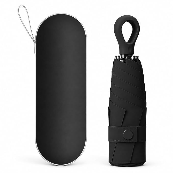 Mini Umbrella with Case for Men & Women (Manual Open) Compact Travelling Pocket Umbrella, Polyester & UV Protect Fabric for Summer/Anti-Slip Handle- Use in Rain & Summer-Foldable Windshield-BlackH-image-36