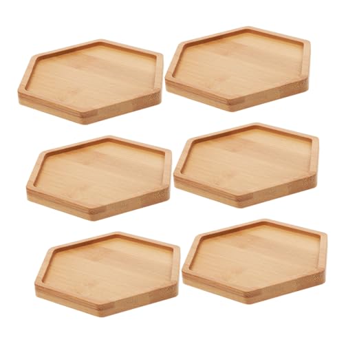 Toddmomy 6個竹製六角形プランターコースター 花瓶用水受けトレイ 多肉植物盆栽用屋内用ドリップトレイ 竹製耐久性コースター 盆景小鉢用