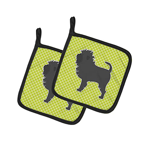Caroline's Treasures BB3848PTHD Affenpinscher Checkerboard Green Pair of Pot Holders Kitchen Heat Resistant Pot Holders Sets Oven Hot Pads for Cooking Baking BBQ, 7 1/2 x 7 1/2