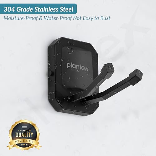Image of Plantex 304 Grade Stainless Steel Robe Hook for Bathroom /Cloth-Towel Hanger /Hooks for Wall /Bathroom Accessories - Cute (Black)