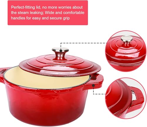 MOTIM 5.5 Quart Enameled Cast Iron Dutch Oven with Lid, Non-stick Enamel Coated Cookware -Red