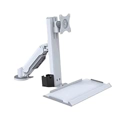 Monitor Stand White Single Arm with Engineered Keyboard Mouse Tray Swivel Adjustable Monitor Stand Display Bracket Arm
