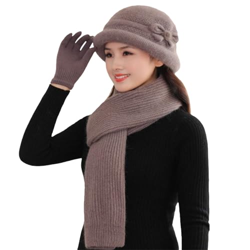 Bonnet écharpe gants femme tricot chaud pour l'automne et l'hiver - Accessoires de cou et mains