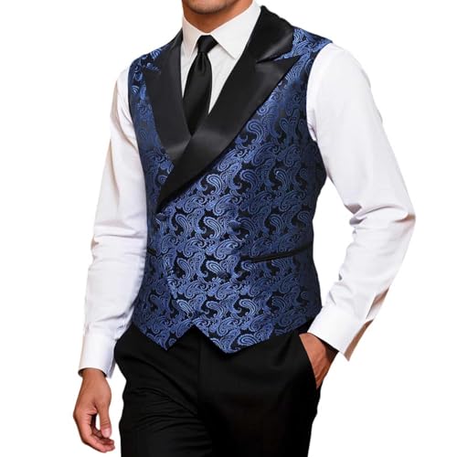 Cambkatl Mens Shiny Paisley Suit Vest - Double Breasted Slim Fit Stylish Business Dress Waistcoat for Tuxedo Prom Wedding