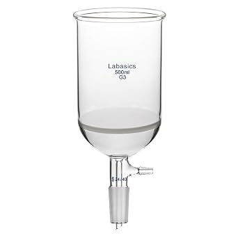 Labasics Borosilicate Glass Buchner Filtering Funnel with Fine Frit G3, 95mm Inner Diameter, 120mm Depth, with 24/40 Standard Taper Inner Joint and Vacuum Serrated Tubulation 500ml