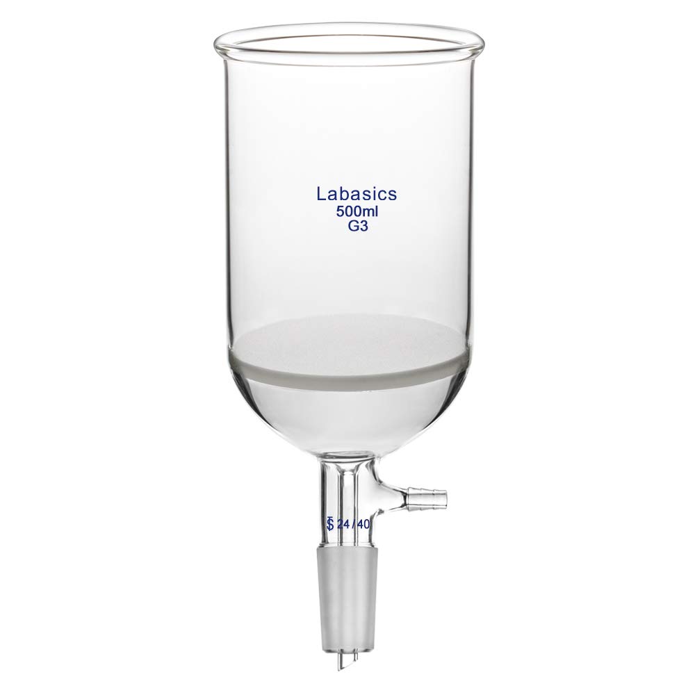 Labasics Borosilikatglas Buchner Filtertrichter mit Feiner Fritte (G3), 95 mm Innendurchmesser, 120mm Tiefe, Buchner Filtering Funnel mit 24/40 Innengelenk und Vakuum Verzahntem Tubulat (500 ml)