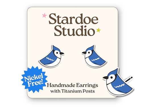 Blue Jay Earrings - Toronto Baseball Fan Studs - Bird Lover Jewelry for Kids and Adults - Hypoallergenic Nickel-Free Titanium Earrings