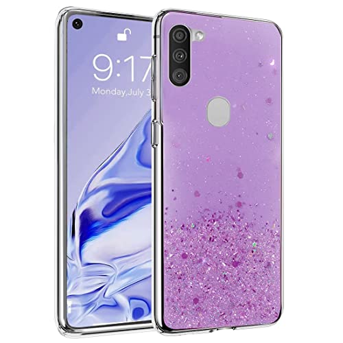 Image of VONZEE Glitter Case Compatible with Samsung Galaxy A11 /M11, Non Moving Glitter Stars Cover Soft TPU + Hard PC Bumper Bling Cover for Women Girls Protective Case for Samsung Galaxy A11 /M11 (Purple)