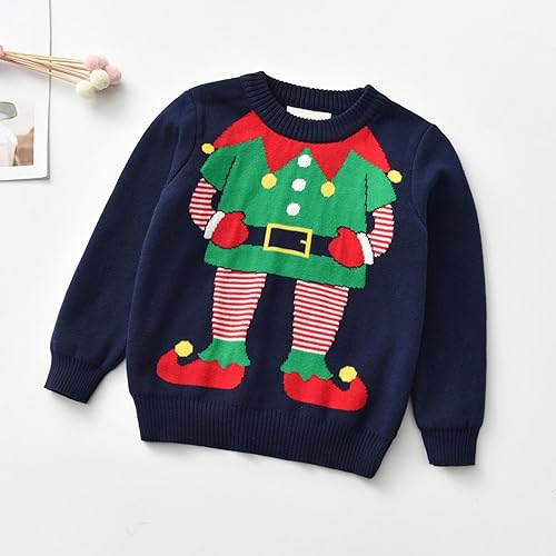 Fuzzy Hoodies for Boys Girls Christmas Sweater Toddler Funny 𝐄lf Xmas Holiday Party Knitted Crewneck Pullover2