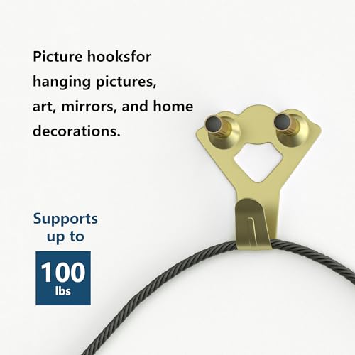 Image of 100 lb Picture Hangers, High-Caliber, Reusable, 10 Set Multipurpose Picture Hanging Kit with Nails, Ideal for Wall Art, Frames, Clocks, and Office Decor on Drywall or Wood inch inch, Gold