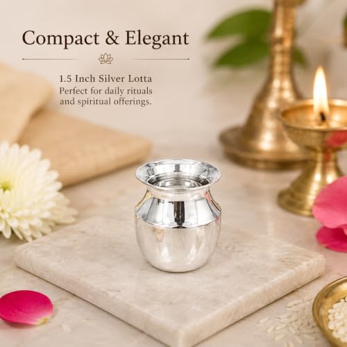 Image of Pure Silver Lotta |Kalash for Water or Milk | Home Temple Puja Article|Kitchen Article, Prosperity Gift | Handcrafted | Worship God