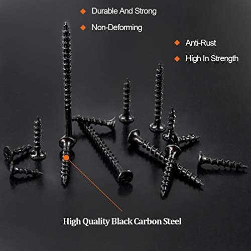 160-Pcs #7 Coarse Thread Drywall Screw with Phillips Drive Black Oxide Finsh Bugle Head Wood Screws Assortment Kit Ideal for Drywall Sheetrock