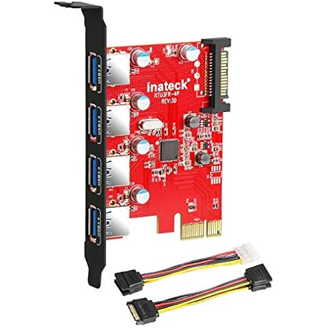 Inateck USB 3.0 pcie Karte mit 4 Anschlüsse, einen 15pin SATA-Stromanschluss mit Einer 4pin auf 2x15pin Kabel und Einer SATA Strom-Y-Kabel Cover