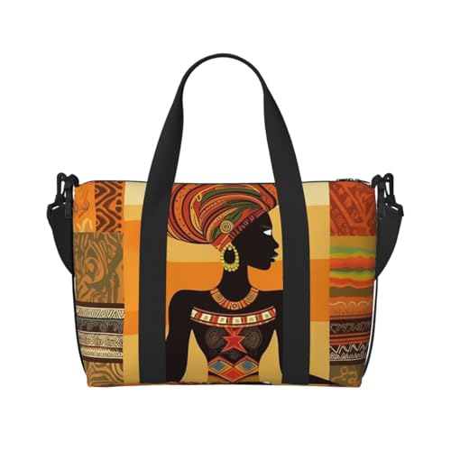 Travel Duffel Bag for Men Gym Bag, African Woman Luggage Bag with Shoulder Strap, Large Gym Tote Bag for Women, Weekender Overnight Bag, Foldable Carry on Bag for Airplane