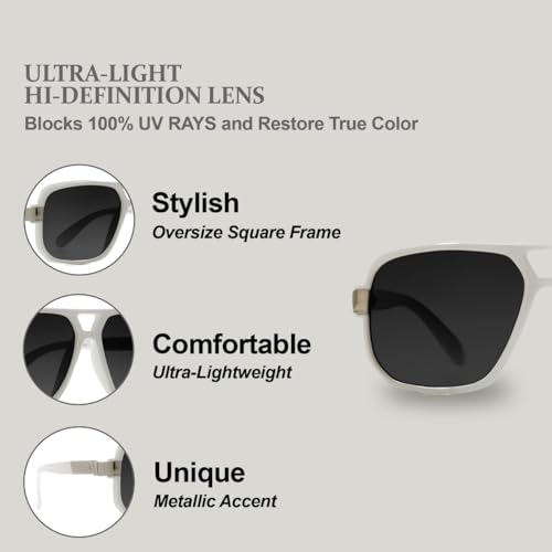 NYS Collection Oversized Square Aviator Sunglasses for Men & Women - Retro Trendy Design, 100% UV Protection3