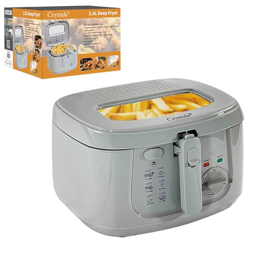 Crystals 2.5L Electric Deep Fat Fryer with Non-Stick Coating Viewing Window Internal Mesh Basket & Safety Handle 1800W Countertop Deep Fryer for Fast & Easy Cooking Home Kitchen Use (Grey)