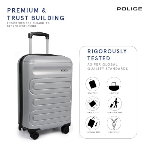 Image of Police Novex Hard PP Check-in Trolley Bag | Lightweight Travel Suitcase with TSA Lock & 8 Smooth Spinner Wheels | Durable Large Luggage for Men & Women | Grey (Large)