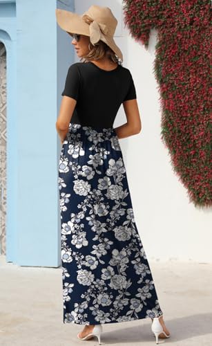 Image of GRECERELLE Womens Summer Long Maxi Dresses 2026 Short Sleeve V Neck Casual Button Dress with Pockets