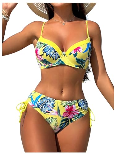 GORGLITTER Women's Tropical Piece Swimsuit Underwire Push Up Tie