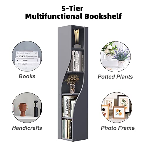 5-Tier Corner Bookcase Bookshelf Open Bookcase And Bookshelf Freestanding Display Storage Shelves Tall Bookcase For Bedroom, Living Room And Office, Dark Gray Multiple Use Option, Modern Design #TOP2