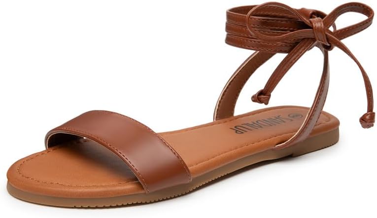 SANDALUP Womens Sandals Dressy Strappy Summer Cute Tie Up Ankle Strap flat sandals for women