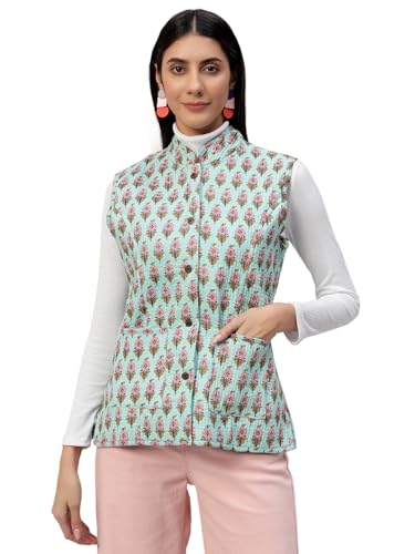 Image of Ravaiyaa - Attitude is everything Women's Floral Printed Reversible Quilted Jacket Coat Blazer Jacket Sleeve Less Waistcoat
