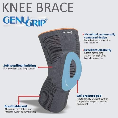 Image of Dyna Genugrip Knee Brace-3D Knitted Knee Cap with Gel Pressure Pad-Grey (Small)